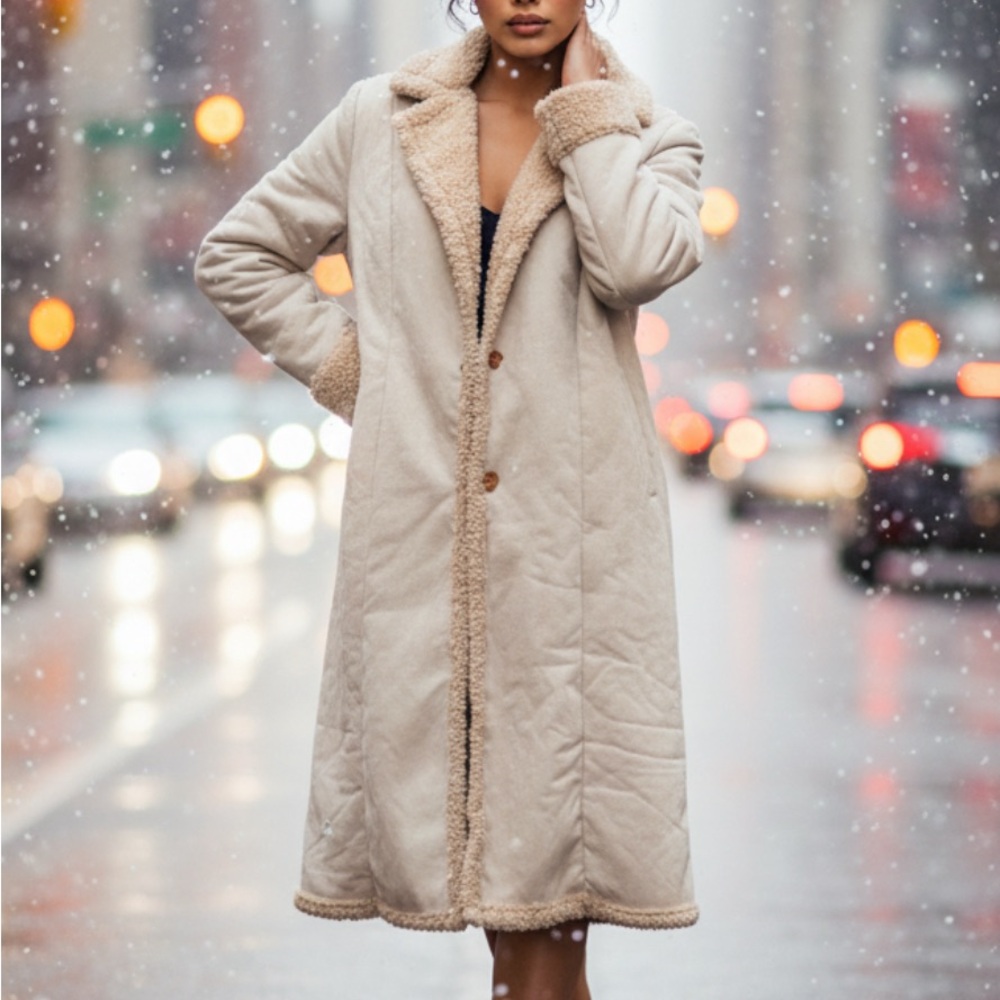 Amazon Essentials Cream Teddy Long Coat